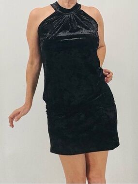 Bebe Vintage Y2K Crushed Velvet Clubbing Party Halter Mini Dress